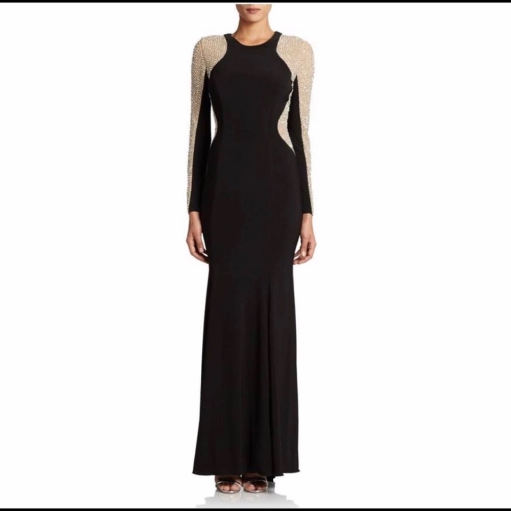 Xscape Long Sleeve Beaded Dress